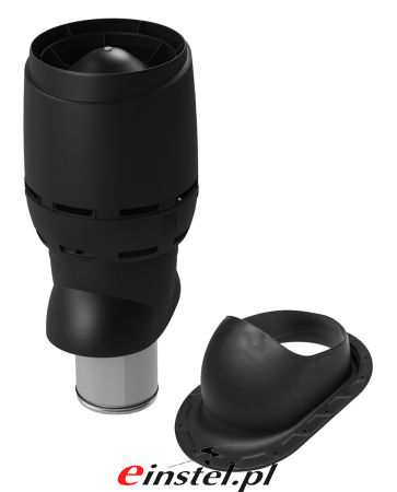 Kominek FLOW XL 200 antracyt z przejściem dachowym classic XL do rekuparacji zestaw czarny 4.png