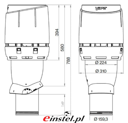 VILPE - kominek FLOW rysunek techniczny 160.jpg