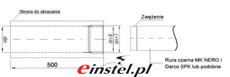 Rura ATO 500 Schemat z kominem zewnętrzyn na bocznej ścianie - zdjema połączenia izolowanej rury MK z rurą czarną NERO, Darco SPK lub podobnych.jpg