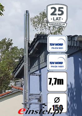 Przejdź do produktu Komin izolowany dwuścienny do kotła lub kominka na pellet - wysokość 7,7m FI 150 z redukcją - PREMIUM 